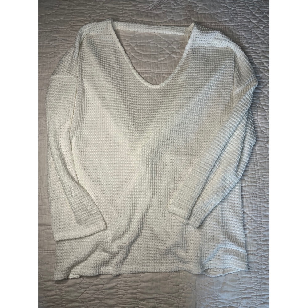 NWOT Three Bird Nest White Waffle Knit Reversible Twist Front Back Thermal TopXL